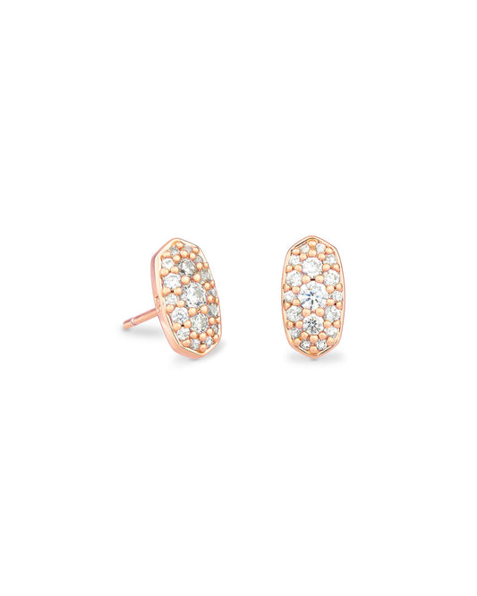 Kendra Scott Grayson Crystal Stud Earring Rose Gold Metal White CZ