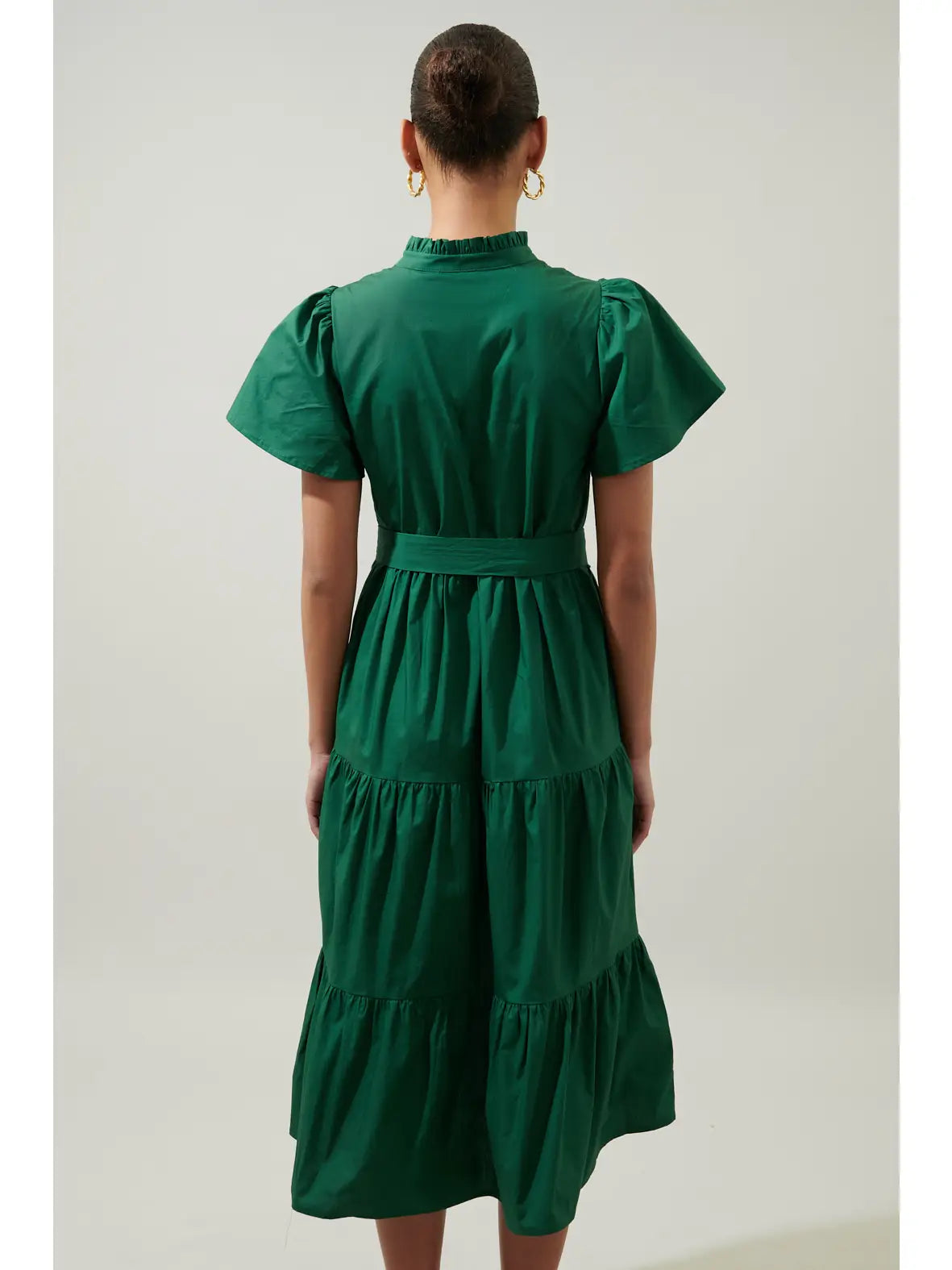 Emerald Green Poplin Midi Dress