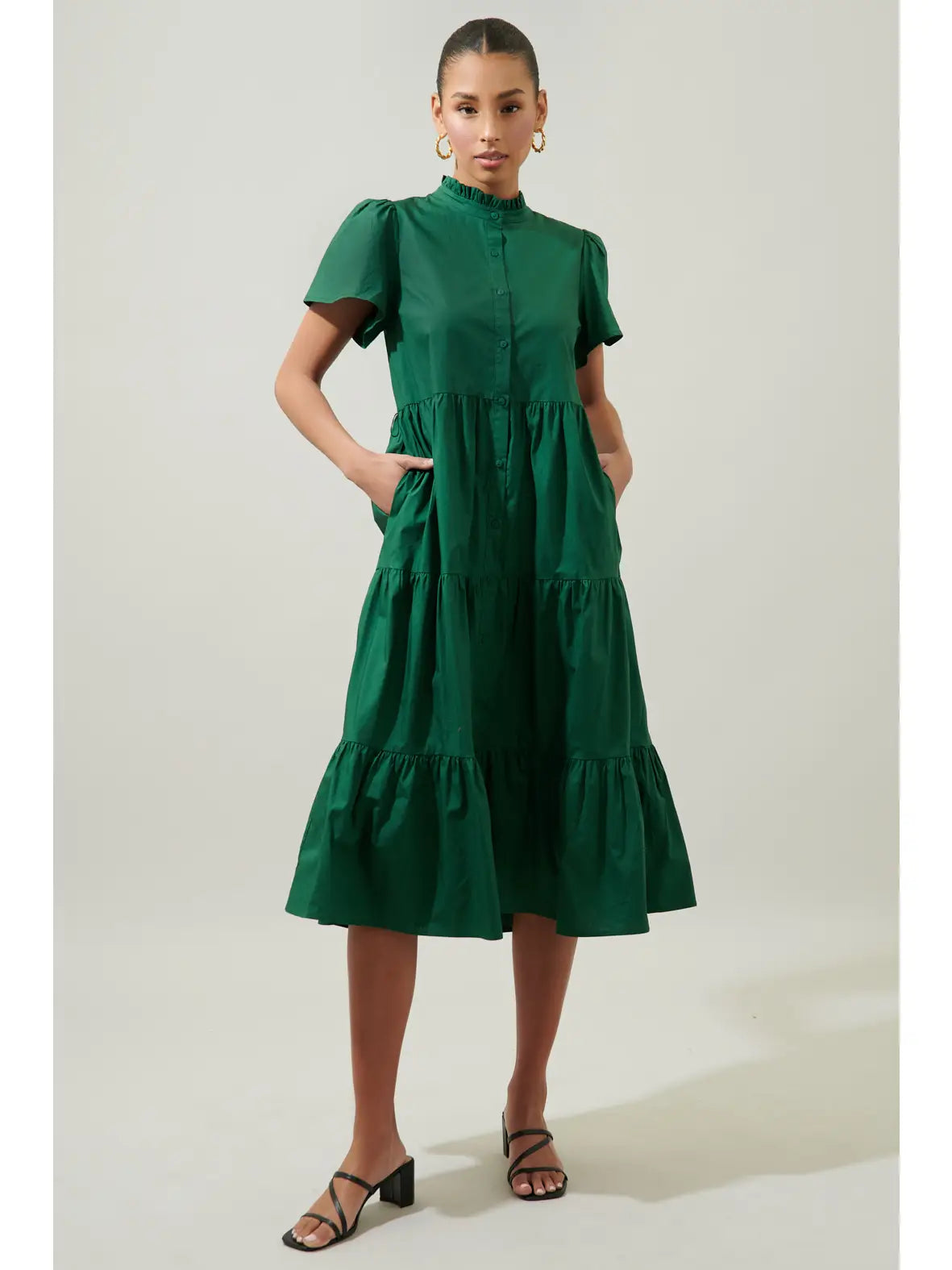 Emerald Green Poplin Midi Dress