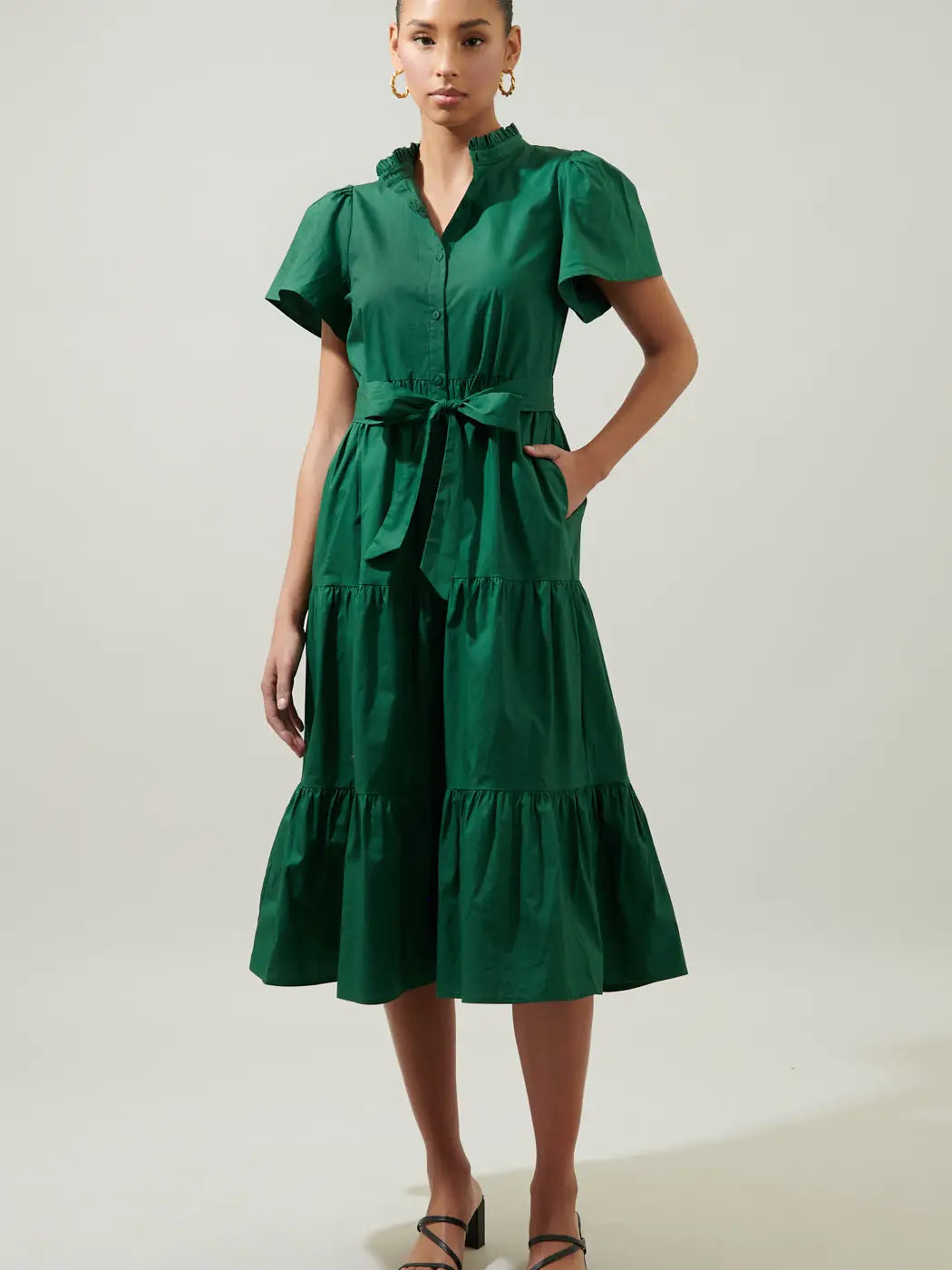 Emerald Green Poplin Midi Dress