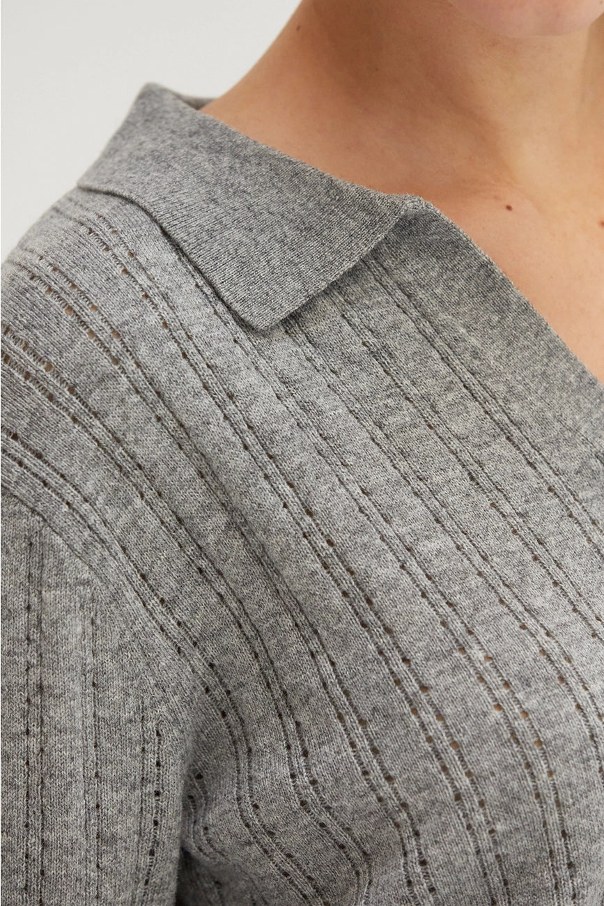 Pointelle Knit Polo Top