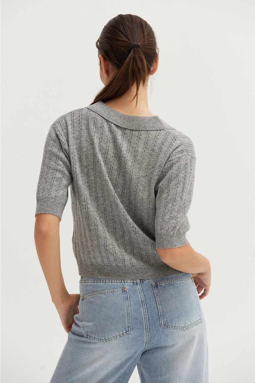 Pointelle Knit Polo Top