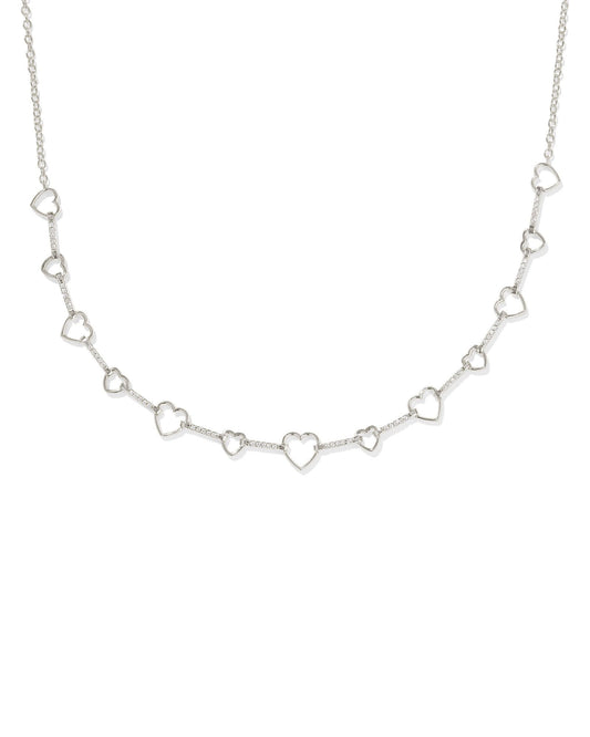 Kendra Scott Haisley Heart Strand Necklace Silver White Crystal