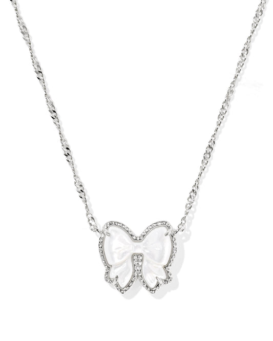 Kendra Scott Haley Bow Short Pendant Necklace Silver Ivory Mother Of Pearl