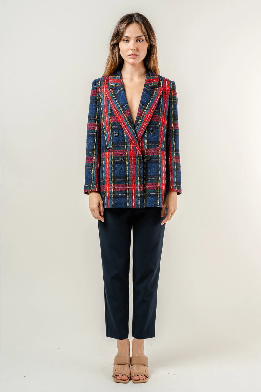 Navy Plaid Blazer Jacket