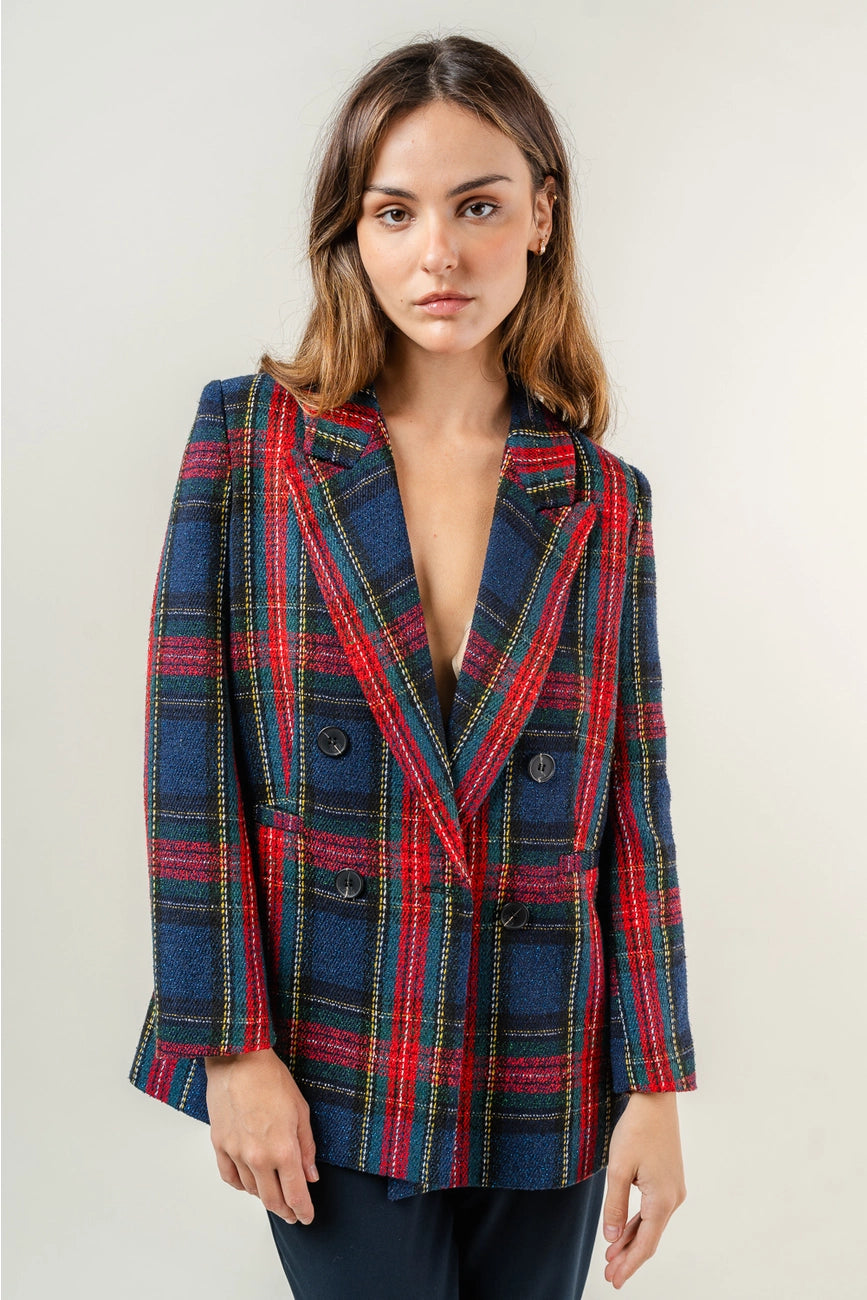 Navy Plaid Blazer Jacket