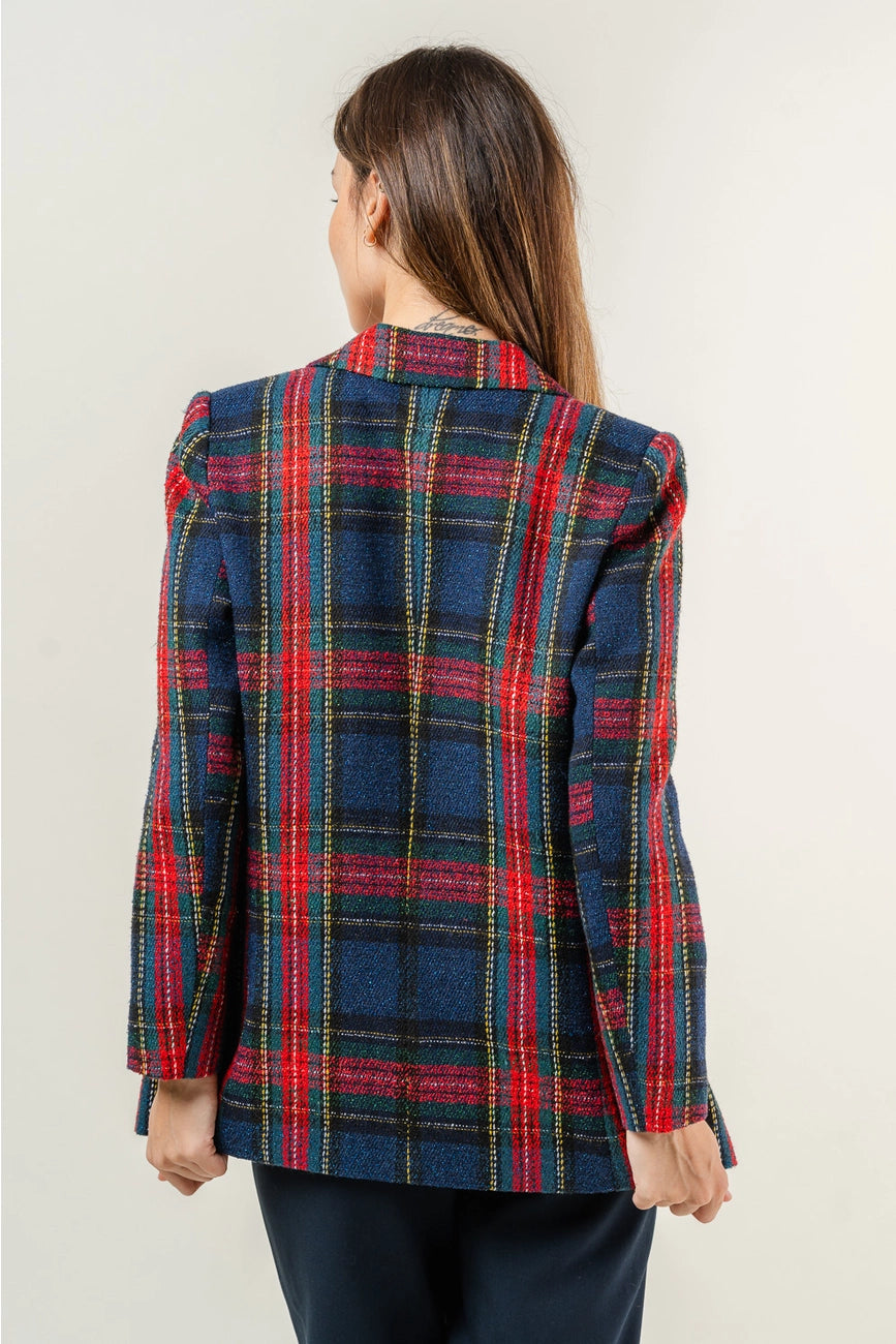 Navy Plaid Blazer Jacket