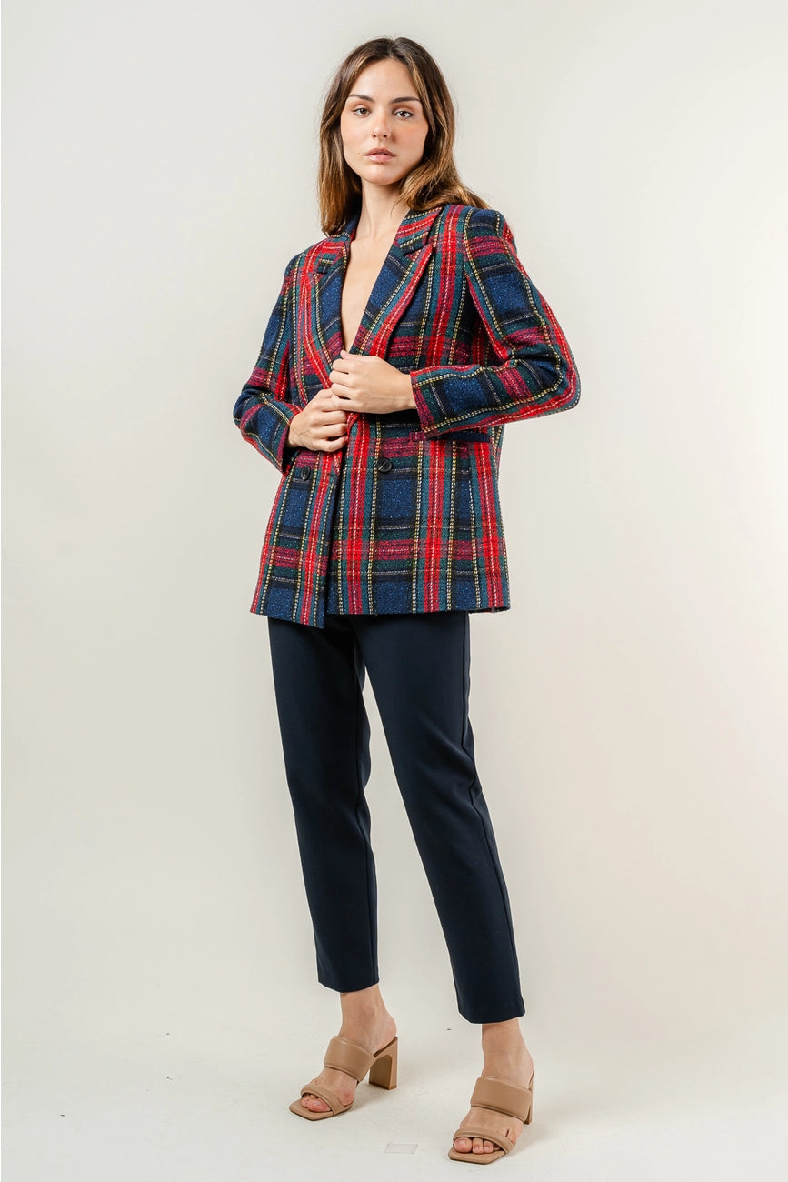 Navy Plaid Blazer Jacket