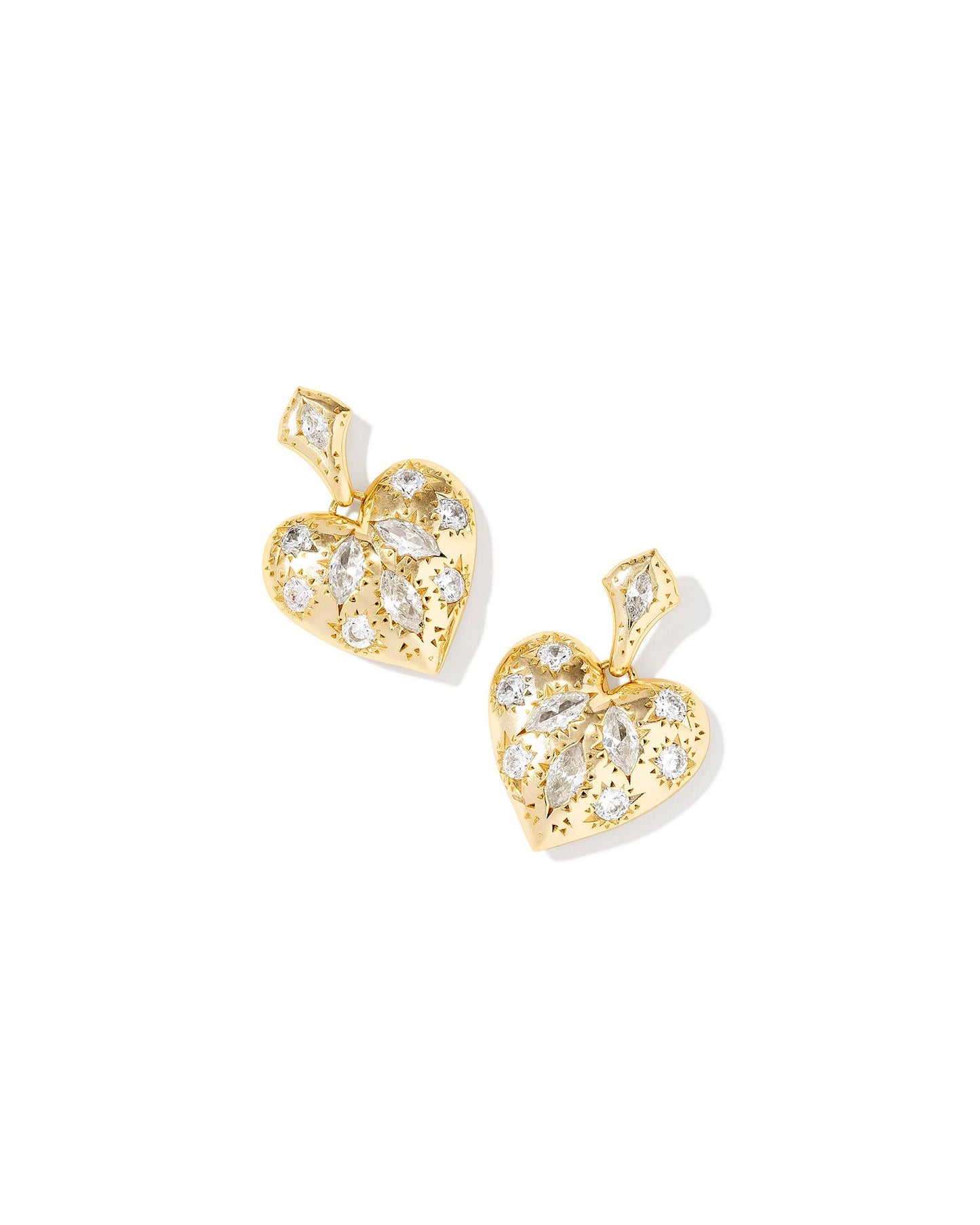 Kendra Scott Holland Heart Drop Earrings in Gold White Crystal