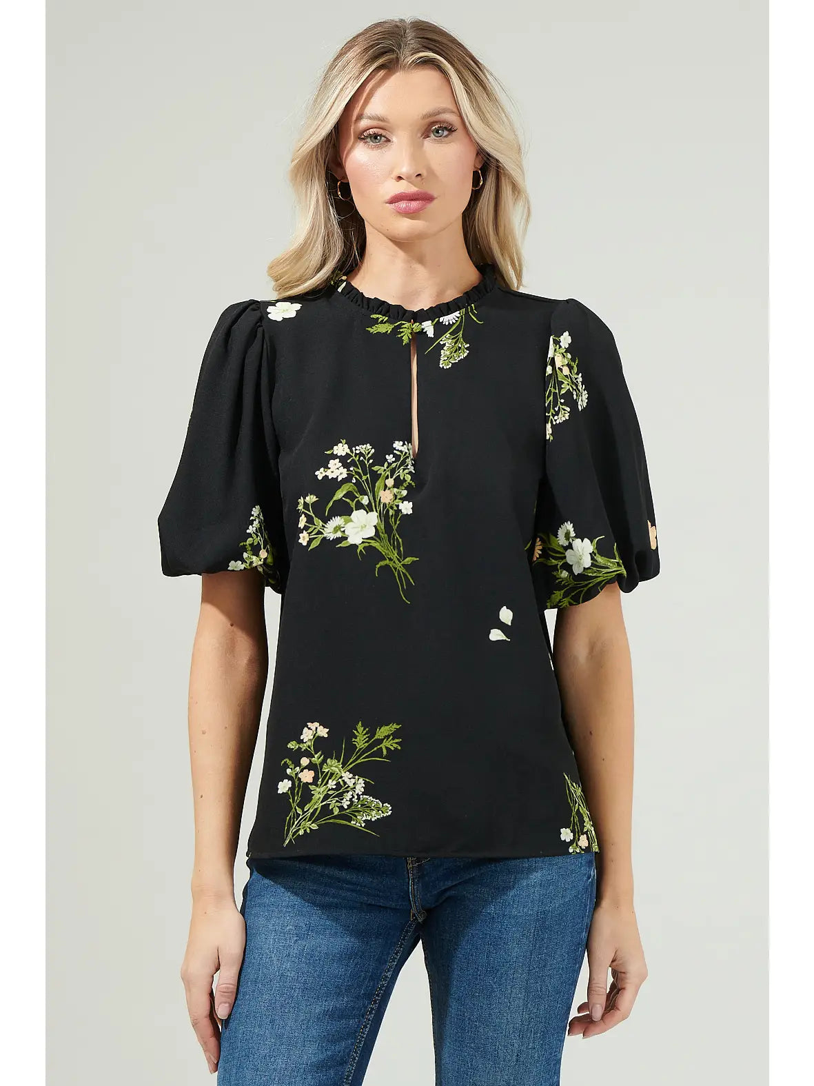 Jenna Floral Split Neck Blouse