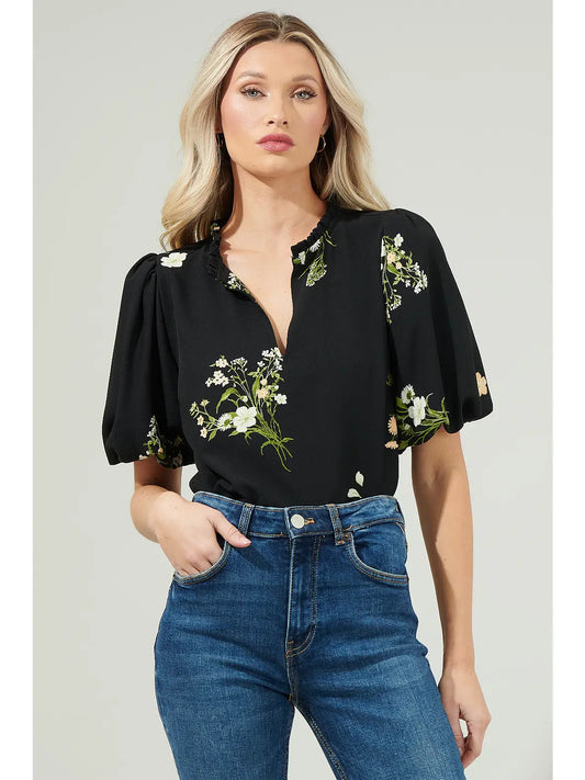 Jenna Floral Split Neck Blouse