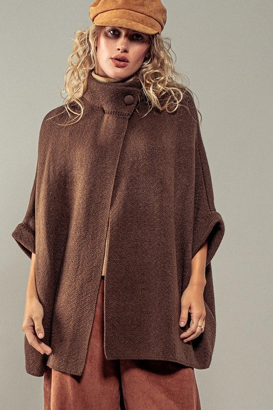 Chocolate Brown Knitted Funnel Neck Cape