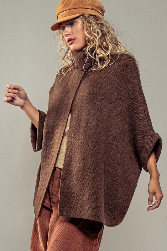 Chocolate Brown Knitted Funnel Neck Cape