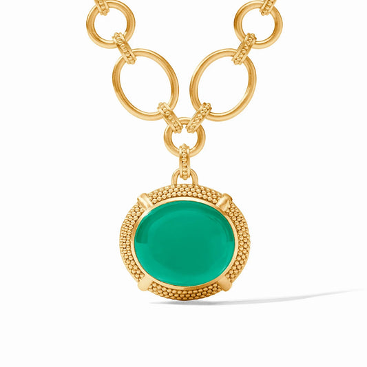 Julie Vos Cabochon Statement Necklace Iridescent Emerald Green