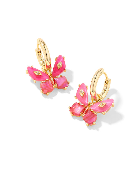 Kendra Scott Bianca Butterfly Huggie Earrings Gold Pink Mix