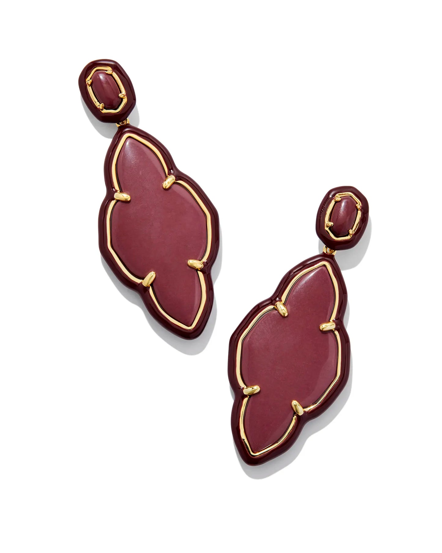 Kendra Scott Abbie Gold Enamel Frame Statement Earrings in Maroon Magnesite