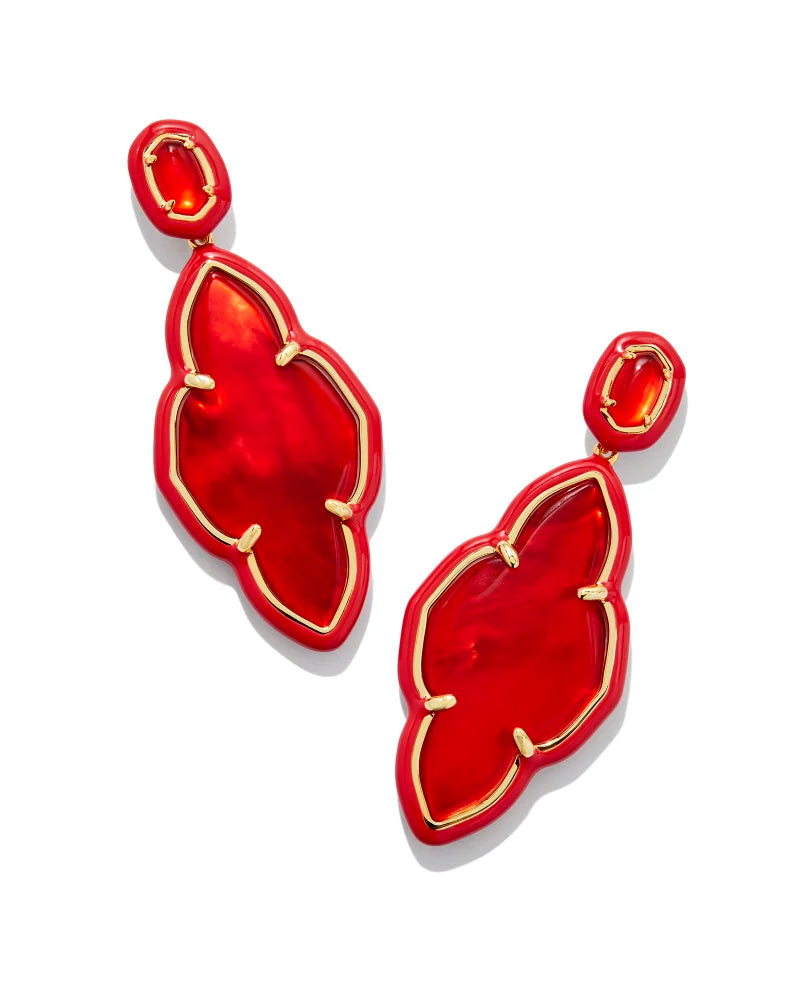 Kendra Scott Abbie Gold Enamel Frame Statement Earrings in Red Illusion