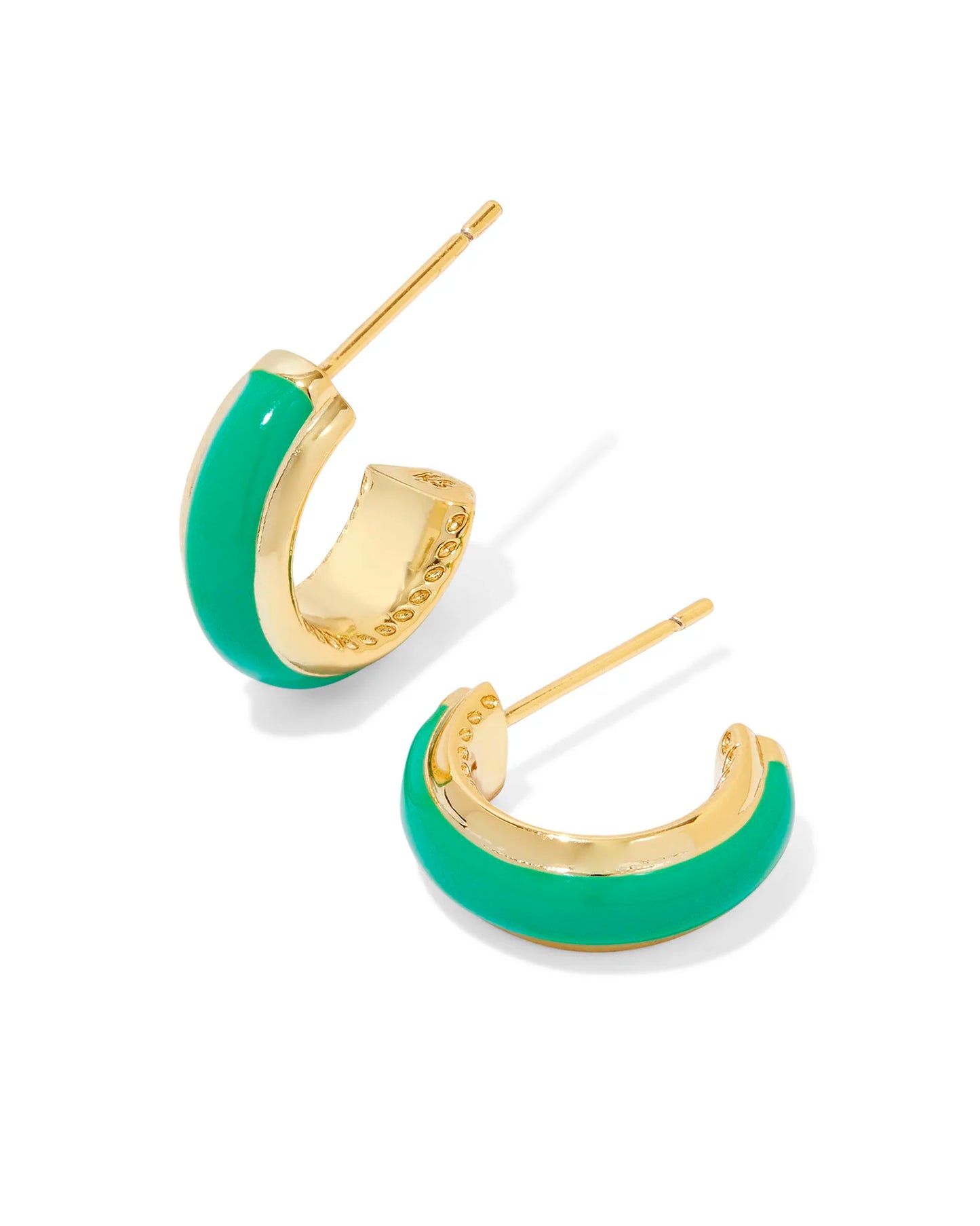 Kendra Scott Ainsley Gold Huggie Earrings in Green Enamel