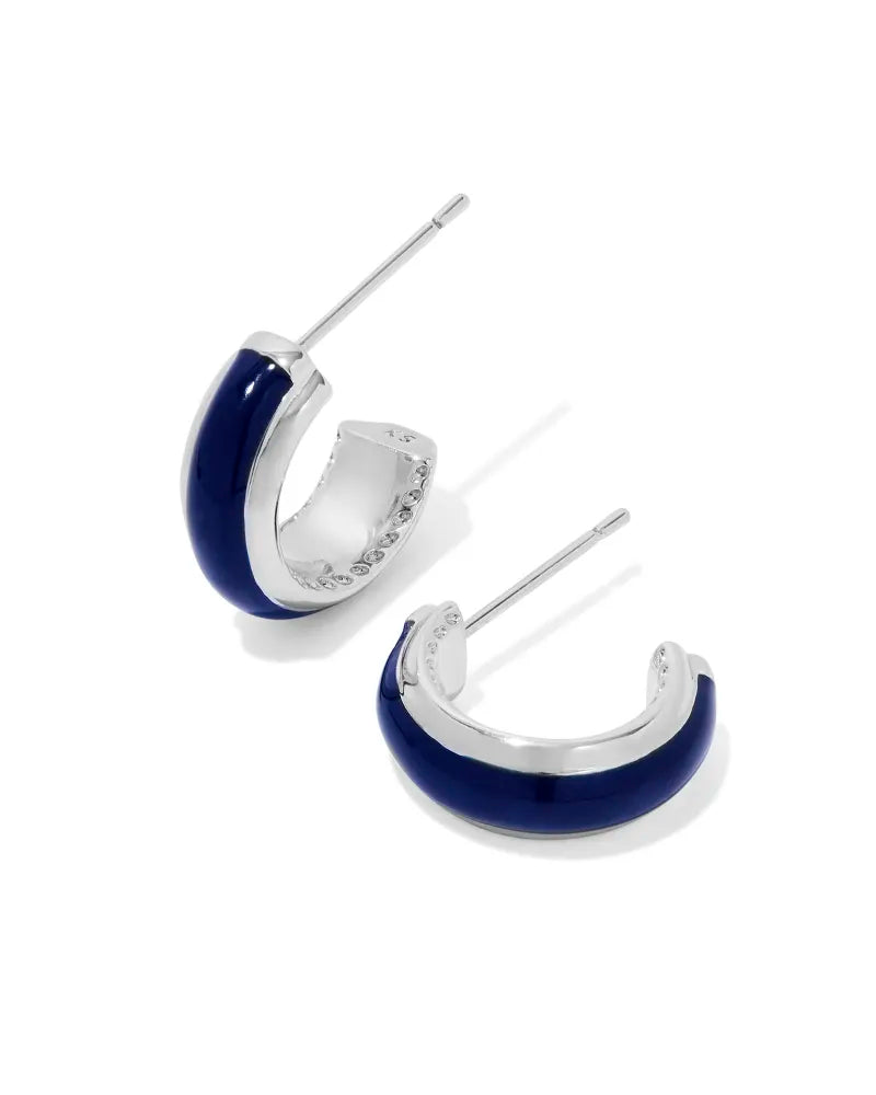 Kendra Scott Ainsley Silver Huggie Earrings in Navy Enamel