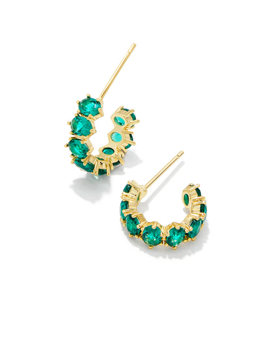 Caitlin Crystal Gold Huggie Earrings Green Crystal