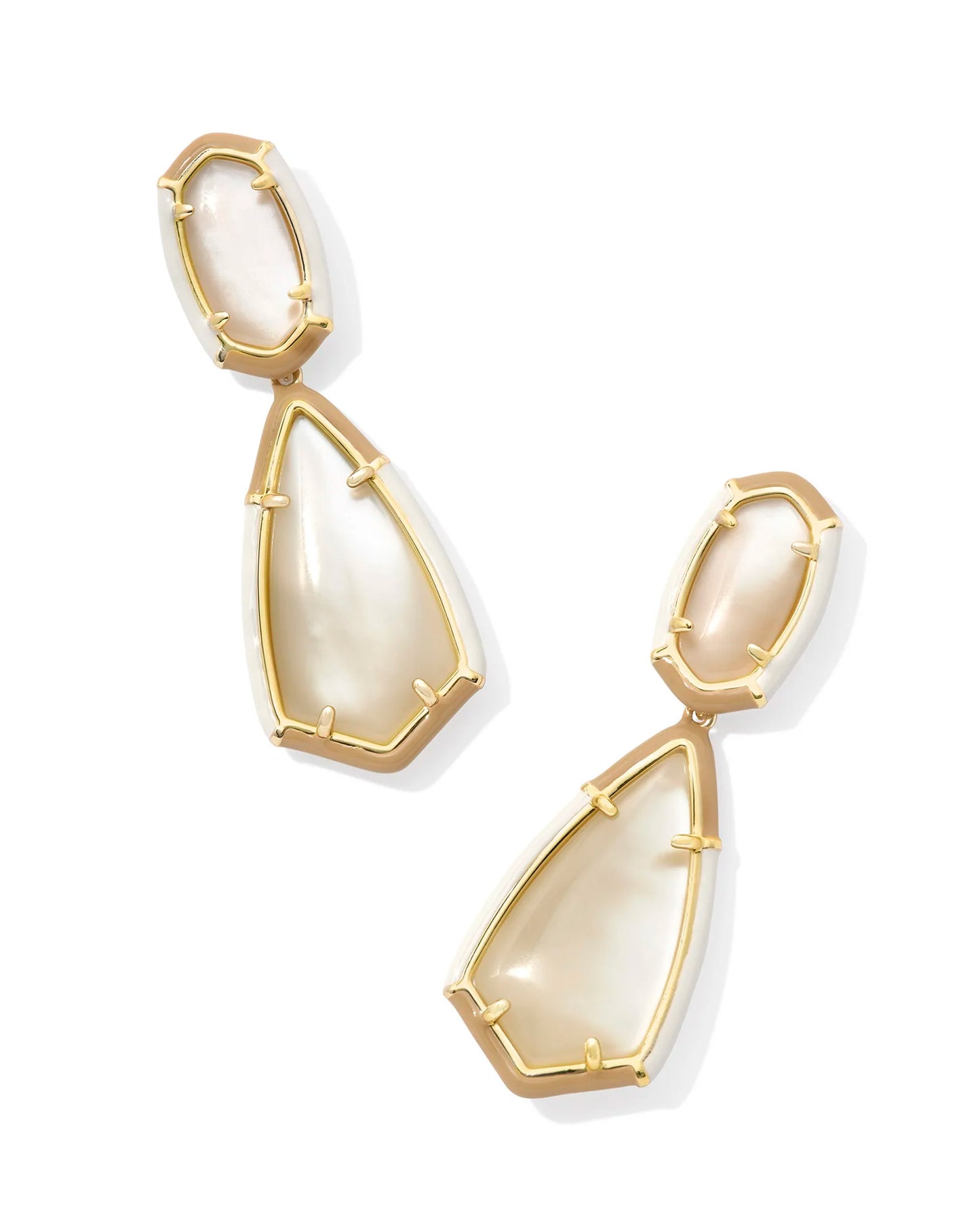 Kendra Scott Camry Gold Enamel Frame Statement Earrings in Natural Mother-of-Pearl