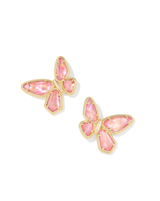 Kendra Scott Dolly Parton Gold Butterfly Stud Earrings in Light Pink Iridescent Abalone