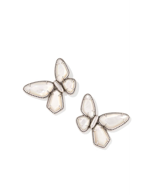 Kendra Scott Dolly Parton Vintage  Silver Butterfly Stud in Ivory Mother OF Pearl