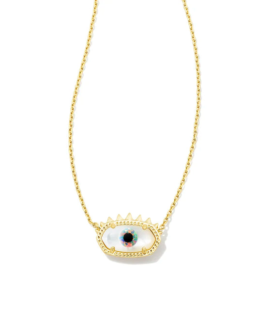 Kendra Scott Elisa Gold Evil Eye Short Pendant Necklace in Ivory Mother-of-Pearl