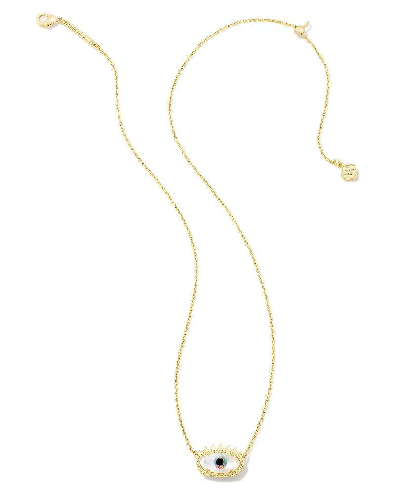 Kendra Scott Elisa Gold Evil Eye Short Pendant Necklace in Ivory Mother-of-Pearl