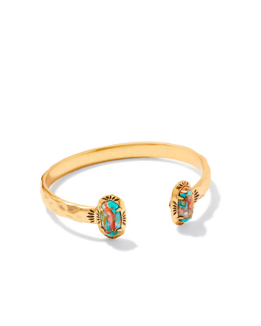 Kendra ScottElton Vintage Gold Etch Frame Cuff Bracelet in Bronze Veined Turquoise Magnesite Red Oyster