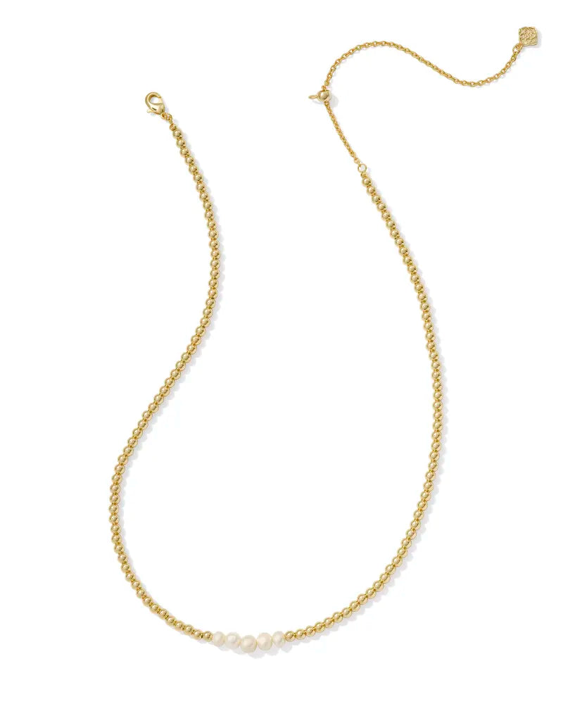 Kendra Scott Eve Gold Beaded Strand Necklace in White Pearl