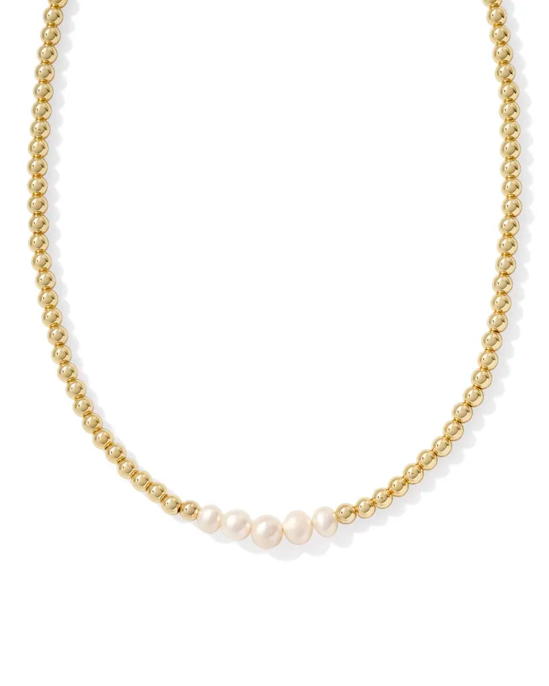 Kendra Scott Eve Gold Beaded Strand Necklace in White Pearl