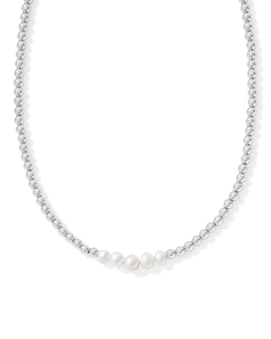 Kendra Scott Eve Silver Beaded Strand Necklace in White Pearl