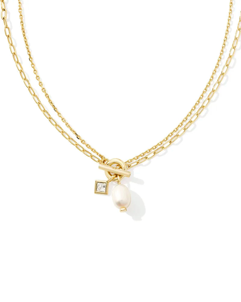 Kendra Scott Eve Gold Chain Multi Strand Necklace in White Pearl