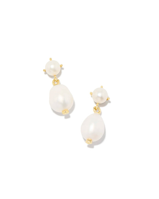 Kendra Scott Eve Gold Drop Earrings in White Pearl