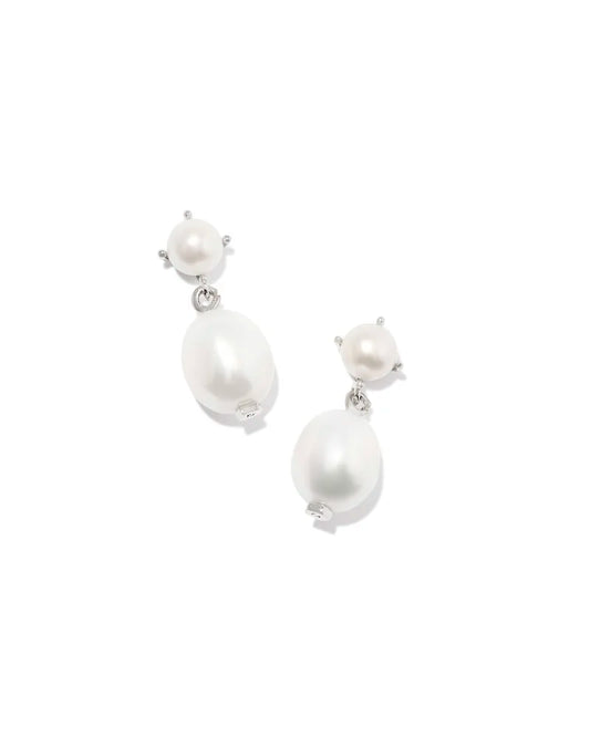 Kendra Scott Eve Silver Drop Earrings in White Pearl