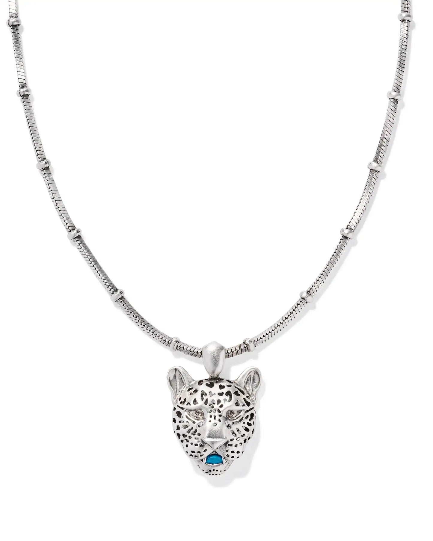 Kendra Scott Maura Vintage Silver Jaguar Short Pendant Necklace in Variegated Indigo Magnesite