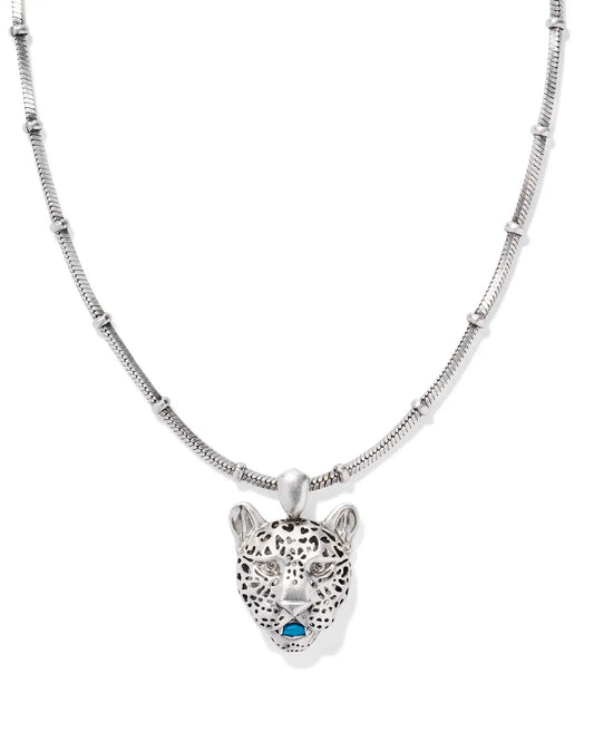 Kendra Scott Maura Vintage Silver Jaguar Short Pendant Necklace in Variegated Indigo Magnesite