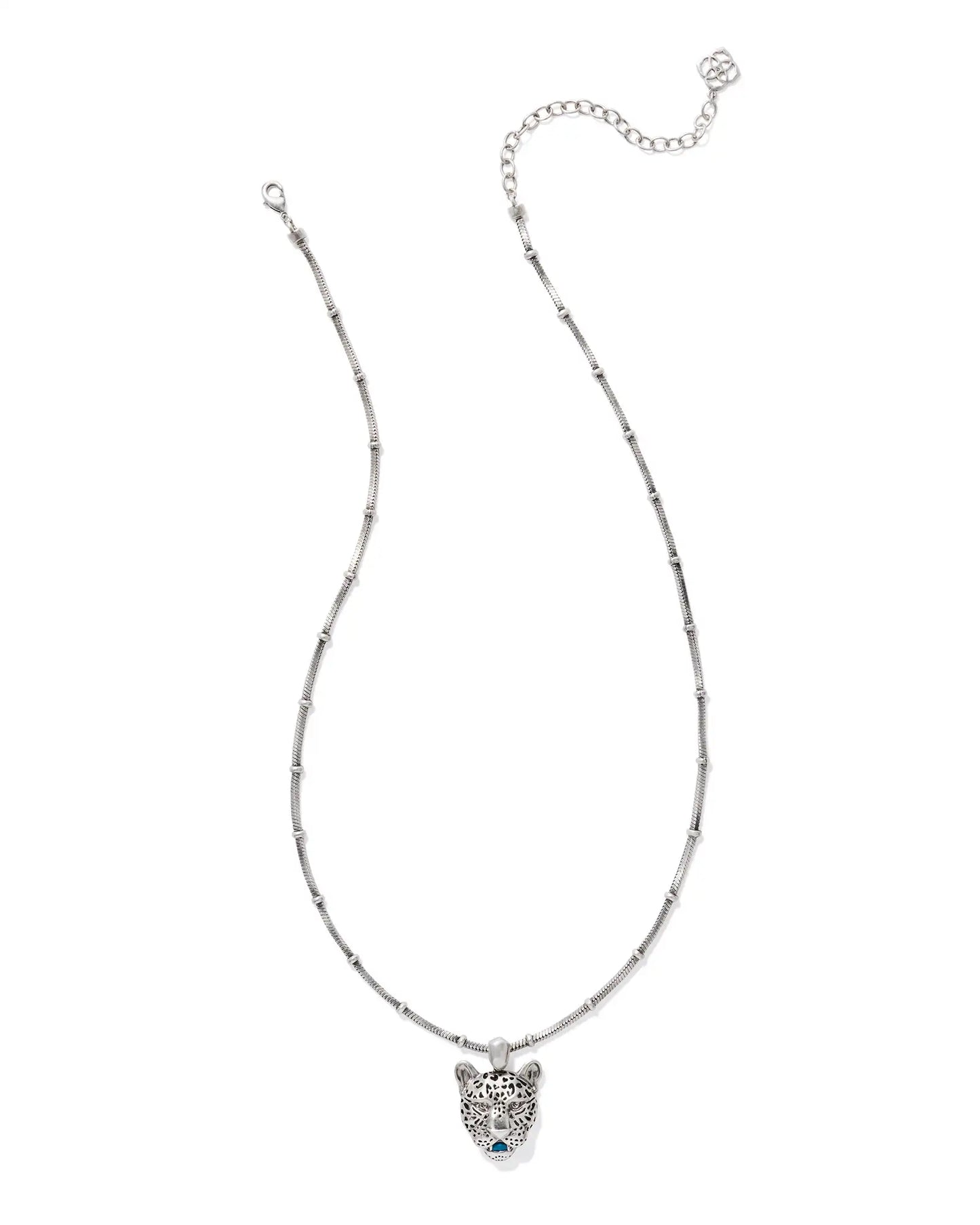 Kendra Scott Maura Vintage Silver Jaguar Short Pendant Necklace in Variegated Indigo Magnesite