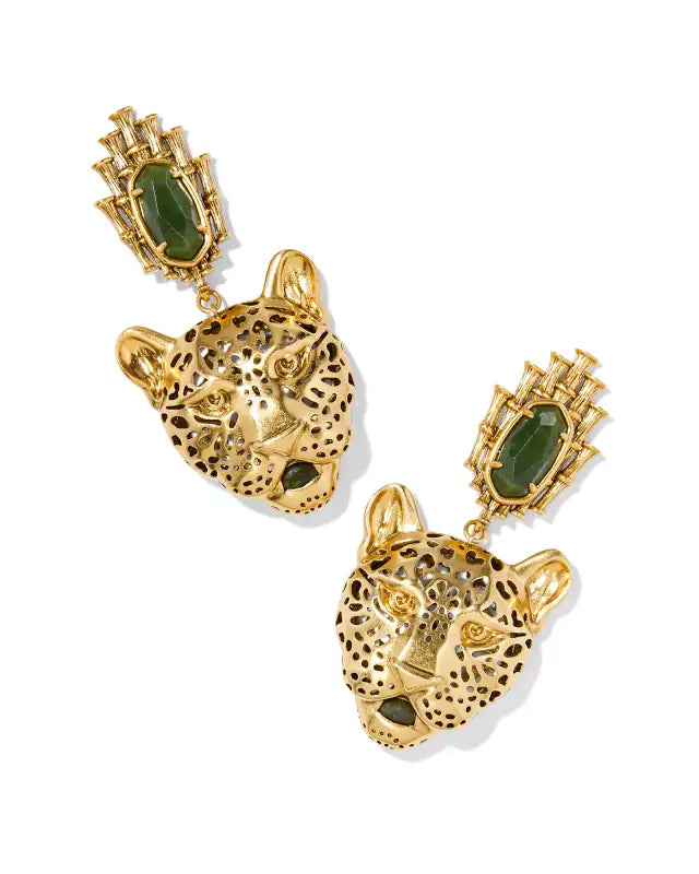 Kendra Scott Maura Vintage Gold Jaguar Statement Earrings in Sage Serpentine