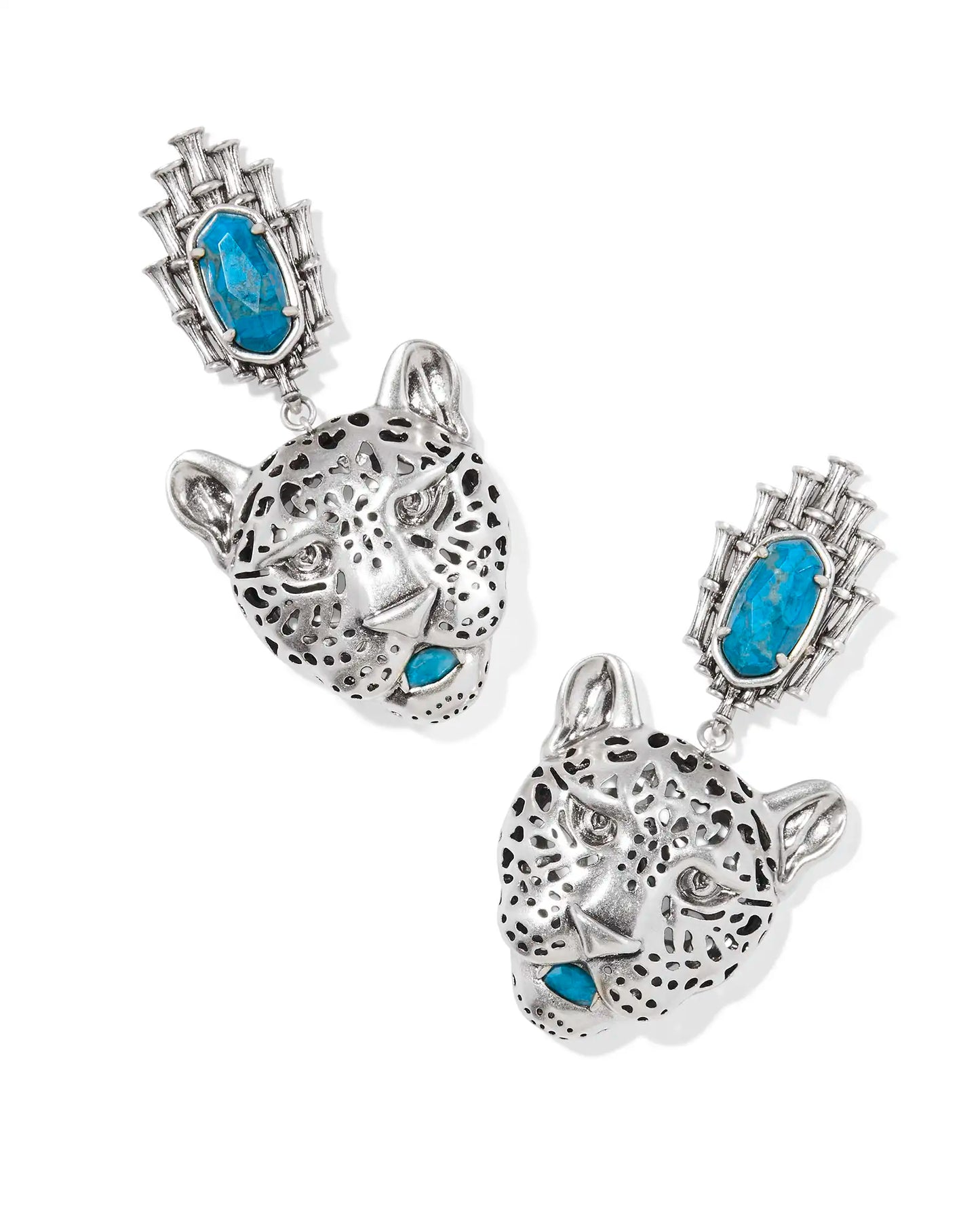 Kendra Scott Maura Vintage Silver Jaguar Statement Earrings in Variegated Indigo Magnesite