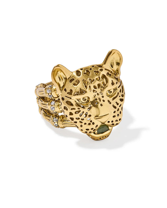 Kendra Scott Maura Vintage Gold Jaguar Statement Ring in Sage Serpentine