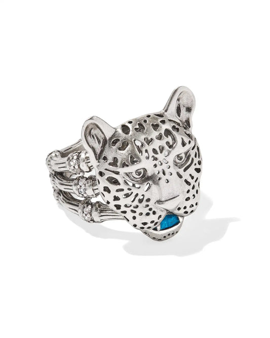 Kendra Scott Maura Vintage Silver Jaguar Statement Ring in Variegated Indigo Magnesite