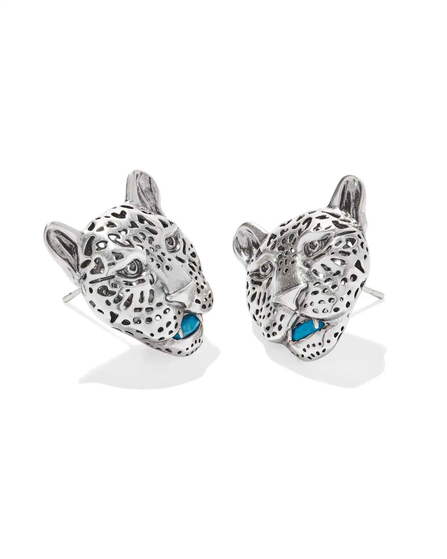 Kendra Scott Maura Vintage Silver Jaguar Statement Stud Earrings in Variegated Indigo Magnesite