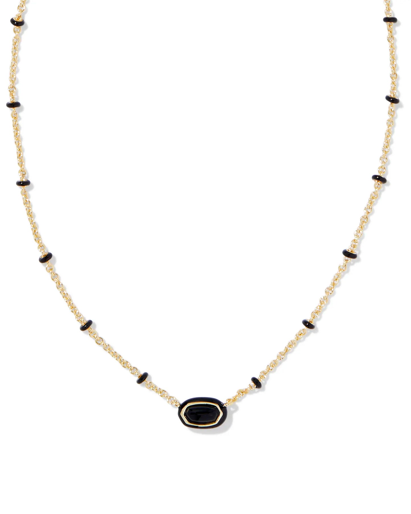 Kendra Scott Mini Elisa Gold Enamel Frame Short Pendant Necklace in Black