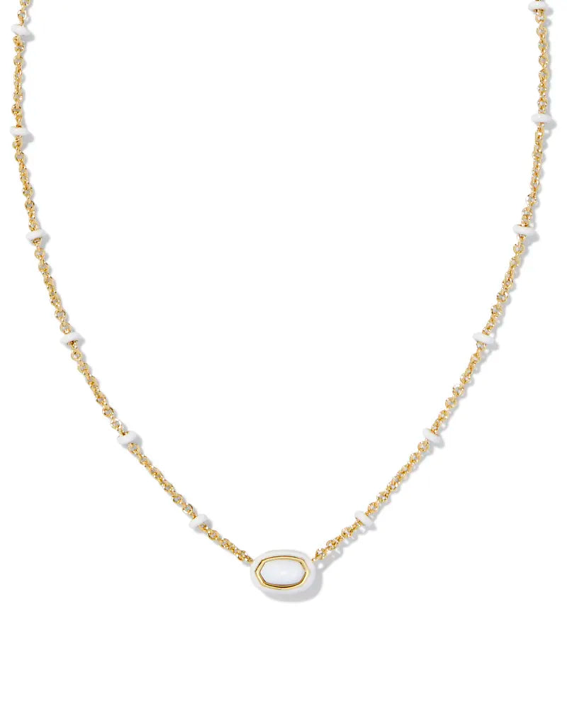 Kendra Scott Mini Elisa Gold Enamel Frame Short Pendant Necklace in White