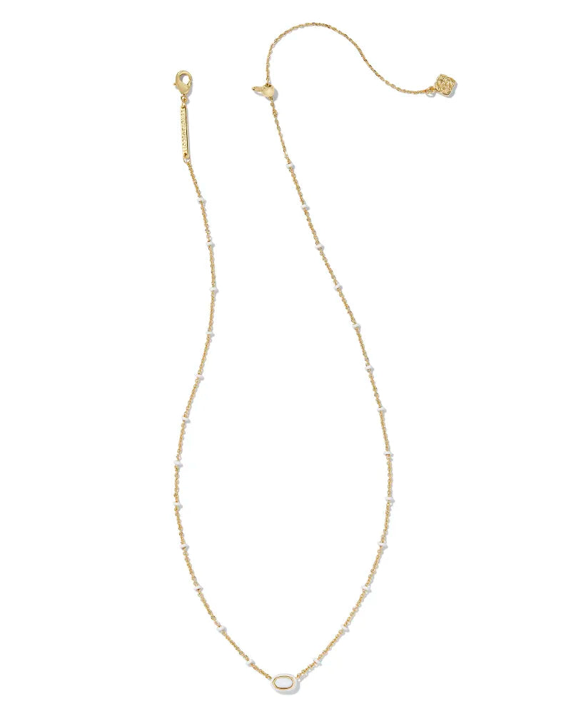 Kendra Scott Mini Elisa Gold Enamel Frame Short Pendant Necklace in White