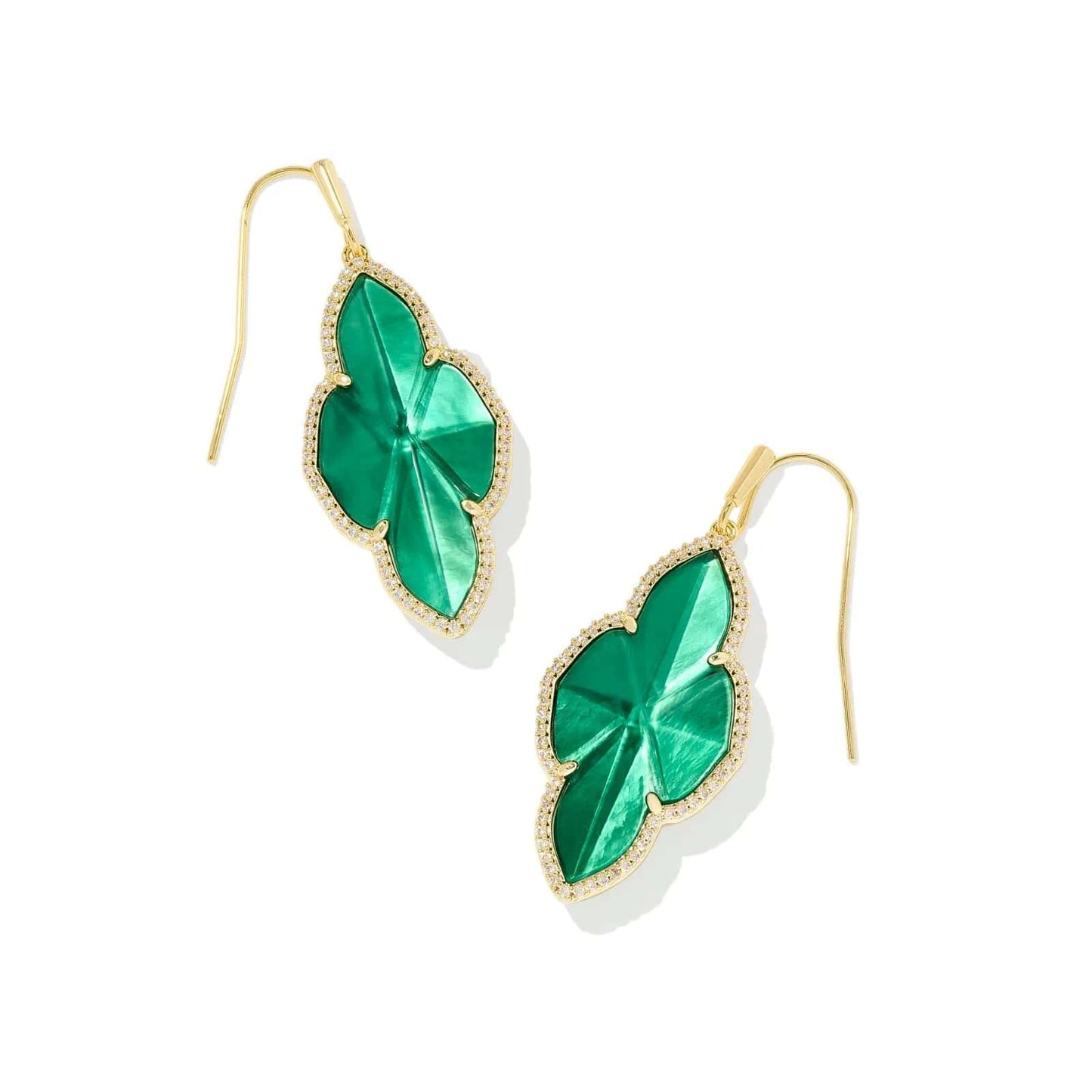 Kendra Scott Abbie Gold Pave Frame Drop Earring In Green Illusion