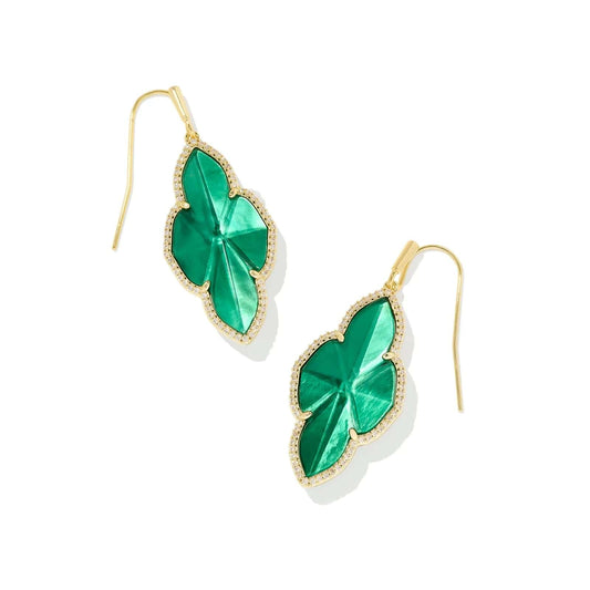 Kendra Scott Abbie Gold Pave Frame Drop Earring In Green Illusion