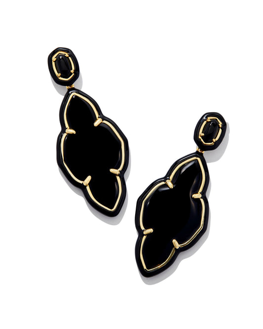 Kendra Scott Abbie Enamel Frame Statement Earrings Gold Black Agate